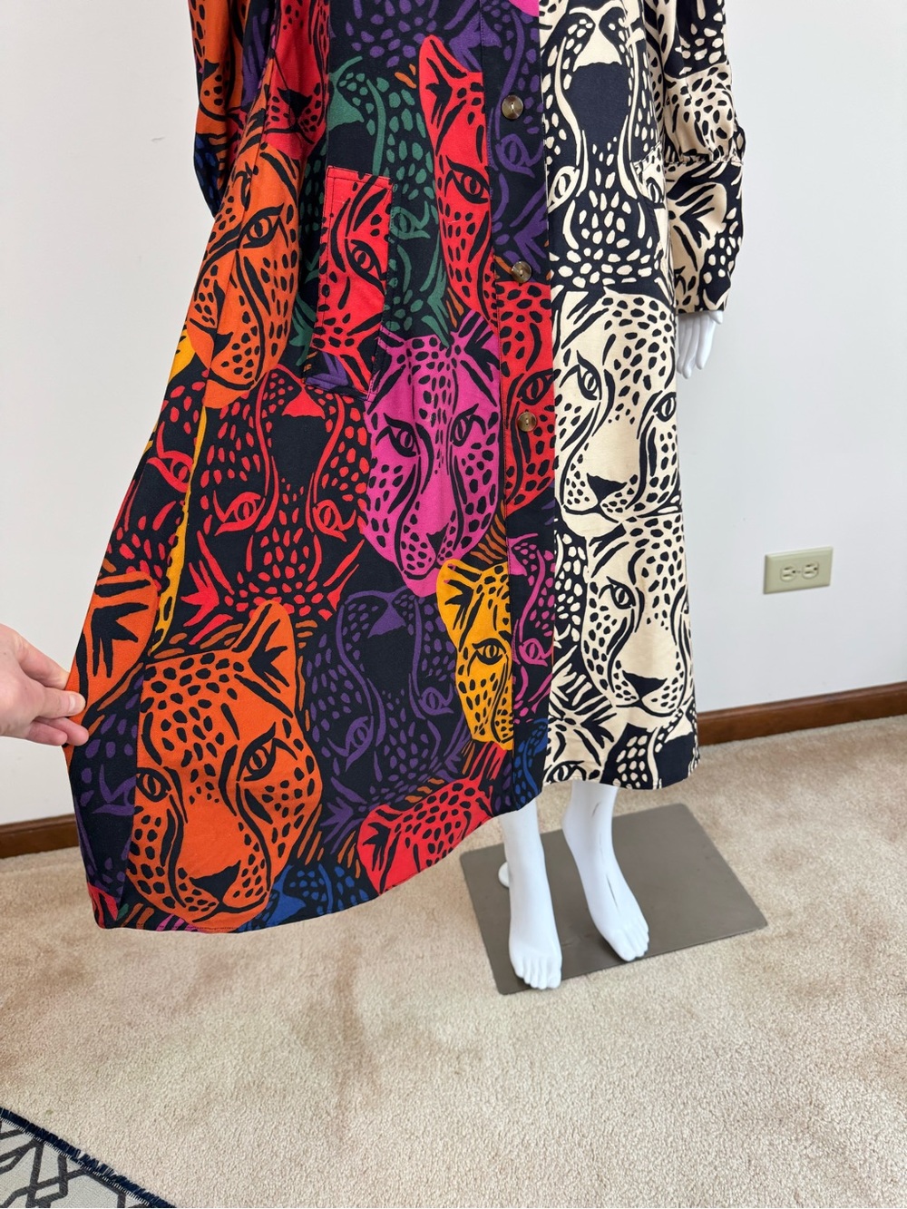 FARM Rio Midnight Leopard Print Midi Shirt Dress Animal Patchwork M - Picture 5 of 10